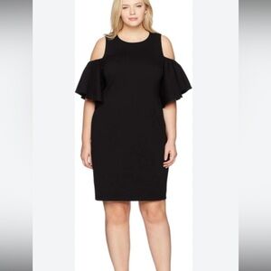 NWT Eliza J 20W Black Cold Shoulder Midi Dress Plus Size Cocktail, Retail $148